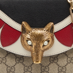 Pre Owned Gucci Multicolor GG Canvas Supreme and Leather Mini Broche Bamboo Top Handle Bag