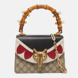 Pre Owned Gucci Multicolor GG Canvas Supreme and Leather Mini Broche Bamboo Top Handle Bag
