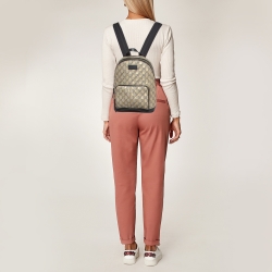 Pre Owned Gucci Black/Beige GG Supreme Canvas and Leather Small Bees Day Backpack