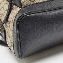 Pre Owned Gucci Black/Beige GG Supreme Canvas and Leather Small Bees Day Backpack