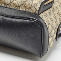 Pre Owned Gucci Black/Beige GG Supreme Canvas and Leather Small Bees Day Backpack