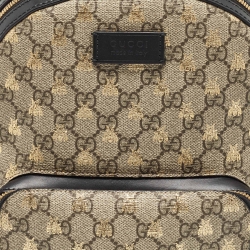 Pre Owned Gucci Black/Beige GG Supreme Canvas and Leather Small Bees Day Backpack