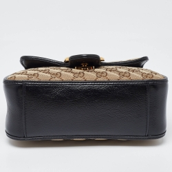 Pre Owned Gucci Black/Beige GG Matelassé Canvas and Leather Mini GG Marmont Top Handle Bag