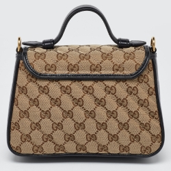 Pre Owned Gucci Black/Beige GG Matelassé Canvas and Leather Mini GG Marmont Top Handle Bag