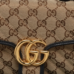 Pre Owned Gucci Black/Beige GG Matelassé Canvas and Leather Mini GG Marmont Top Handle Bag