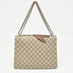 مملوكة مسبقًا Gucci Beige GG Supreme Canvas and Suede Medium Bee Embroidered Dionysus Shoulder Bag