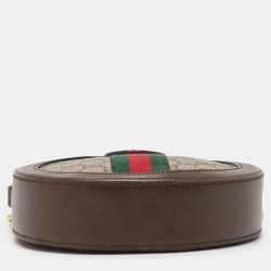 Pre Owned Gucci Brown GG Supreme Canvas and Leather Mini Ophidia Round Bag