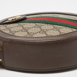 Pre Owned Gucci Brown GG Supreme Canvas and Leather Mini Ophidia Round Bag