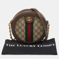 Pre Owned Gucci Brown GG Supreme Canvas and Leather Mini Ophidia Round Bag