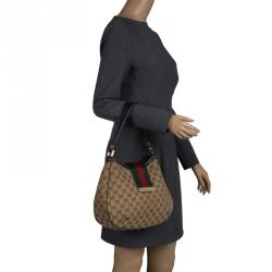 Pre Owned Gucci Beige GG Canvas New Ladies Web Hobo
