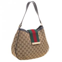 Pre Owned Gucci Beige GG Canvas New Ladies Web Hobo