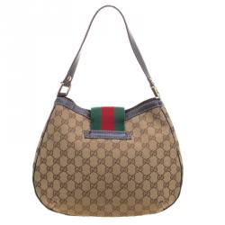 Pre Owned Gucci Beige GG Canvas New Ladies Web Hobo