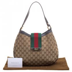 Pre Owned Gucci Beige GG Canvas New Ladies Web Hobo