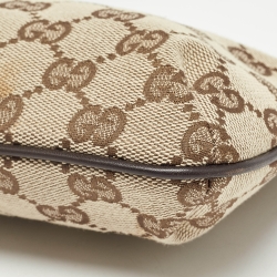 Pre Owned Gucci Beige/Brown GG Canvas Web Wristlet Pouch