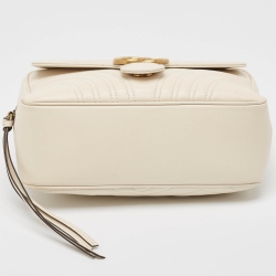 Pre Owned Gucci Off White Matelassé Leather GG Marmont Camera Top Handle Bag