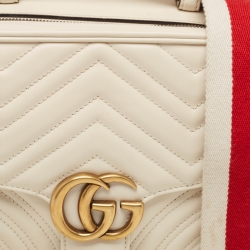 Pre Owned Gucci Off White Matelassé Leather GG Marmont Camera Top Handle Bag