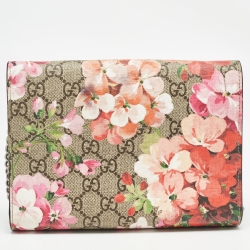 Gucci Pink/Beige GG Supreme Canvas Blooms Dionysus Wallet On Chain