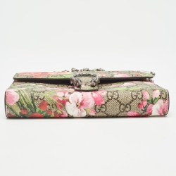 Gucci Pink/Beige GG Supreme Canvas Blooms Dionysus Wallet On Chain