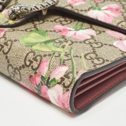 Gucci Pink/Beige GG Supreme Canvas Blooms Dionysus Wallet On Chain