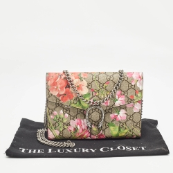 Gucci Pink/Beige GG Supreme Canvas Blooms Dionysus Wallet On Chain