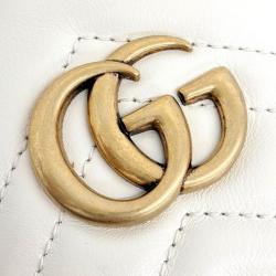 Pre Owned Gucci White Leather Mini Marmont Matelasse Bucket Bag