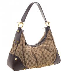Pre Owned Gucci Beige/Brown GG Canvas and Leather Medium Jockey Hobo