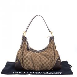 Pre Owned Gucci Beige/Brown GG Canvas and Leather Medium Jockey Hobo