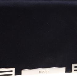 Pre Owned حقيبة كلاتش غوتشي قلاب ساتان سوداء