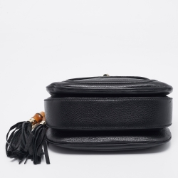 Gucci Black Leather Tassel New Bamboo Top Handle Bag
