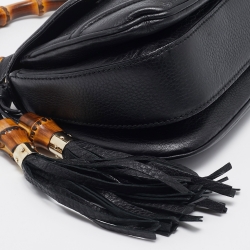 Gucci Black Leather Tassel New Bamboo Top Handle Bag