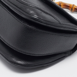 Gucci Black Leather Tassel New Bamboo Top Handle Bag