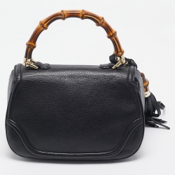 Gucci Black Leather Tassel New Bamboo Top Handle Bag