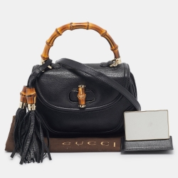 Gucci Black Leather Tassel New Bamboo Top Handle Bag