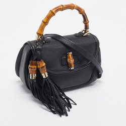 Gucci Black Leather Tassel New Bamboo Top Handle Bag