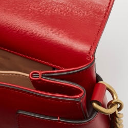 Pre Owned Gucci Red Leather Mini Pearl Queen Margaret Broadway Shoulder Bag