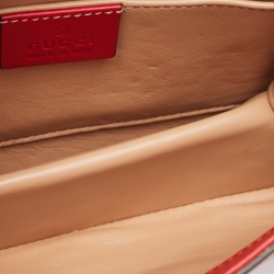 Pre Owned Gucci Red Leather Mini Pearl Queen Margaret Broadway Shoulder Bag