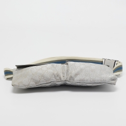 Pre Owned Gucci Silver GG Canvas and Patent Leather Double Pocket Belt Bag