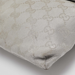 Pre Owned Gucci Silver GG Canvas and Patent Leather Double Pocket Belt Bag