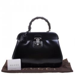 Pre Owned Gucci Black Patent Leather Lady Lock Bamboo Top Handle Bag