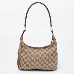 Pre Owned Gucci Beige/Brown GG Canvas and Leather Shoulder Bag