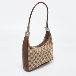 Pre Owned Gucci Beige/Brown GG Canvas and Leather Shoulder Bag