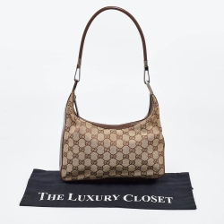 Pre Owned Gucci Beige/Brown GG Canvas and Leather Shoulder Bag