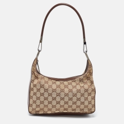 Pre Owned Gucci Beige/Brown GG Canvas and Leather Shoulder Bag