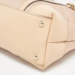 Pre Owned Gucci Beige/Rose Gold GG Shimmer Fabric and Leather Small Lovely Heart Tote