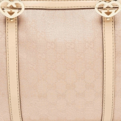 Pre Owned Gucci Beige/Rose Gold GG Shimmer Fabric and Leather Small Lovely Heart Tote