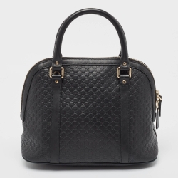 Pre Owned Gucci Black Microguccissima Leather Medium Dome Bag