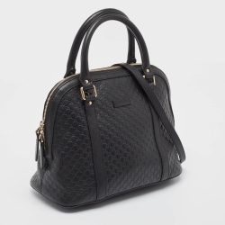 Pre Owned Gucci Black Microguccissima Leather Medium Dome Bag