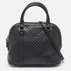 Pre Owned Gucci Black Microguccissima Leather Medium Dome Bag
