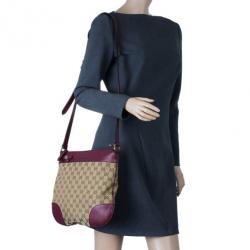 Pre Owned Gucci Monogram Canvas and Leather Trim Shoulder Bag