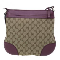 Pre Owned Gucci Monogram Canvas and Leather Trim Shoulder Bag